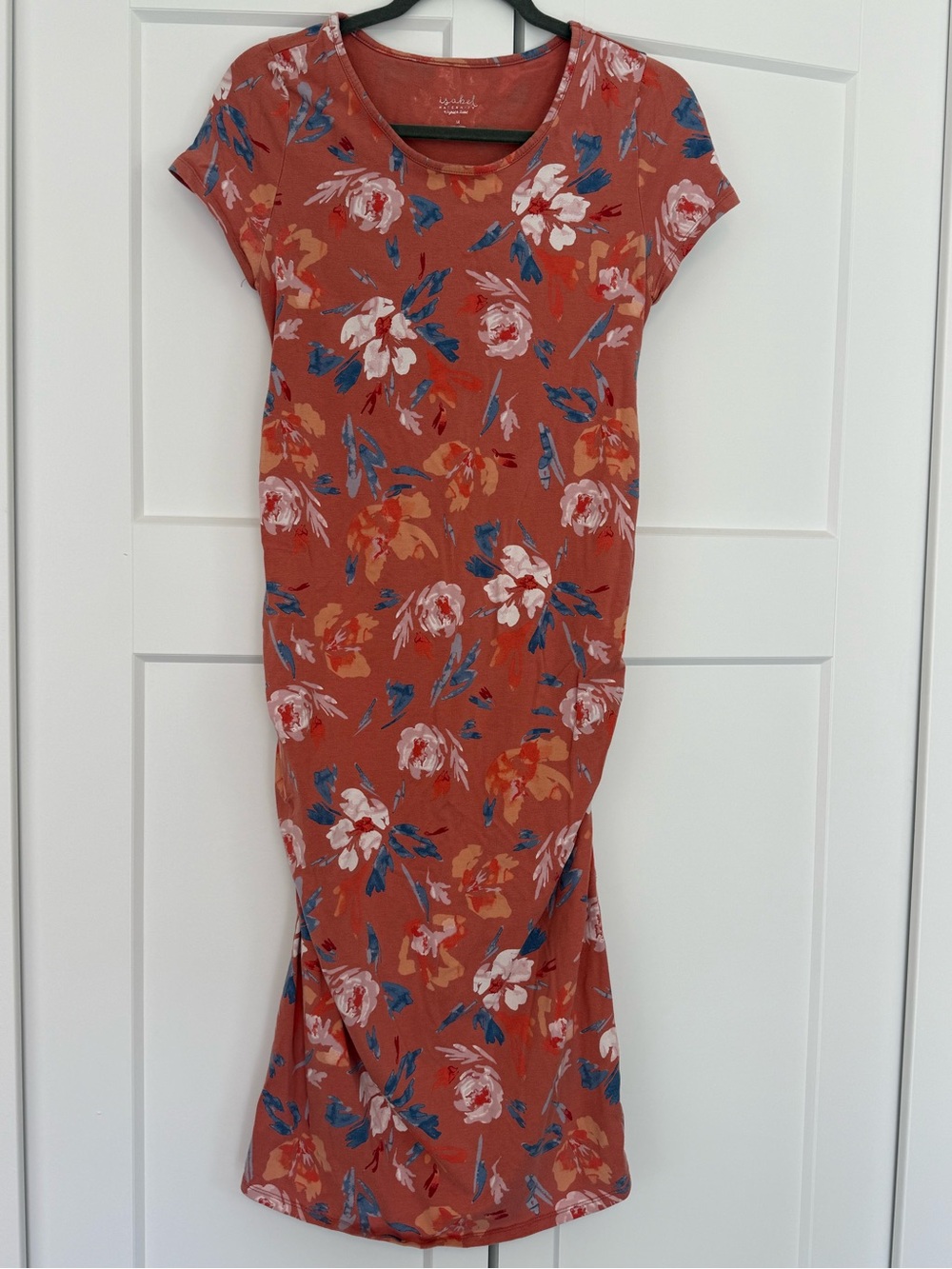 Rust Floral Short-Sleeve Midi Dress